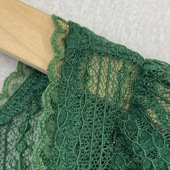 URBAN OUTFITTERS Dress S Roxie Lace Trim Mini Puff Sleeve Nylon Green NEW - Picture 4 of 16